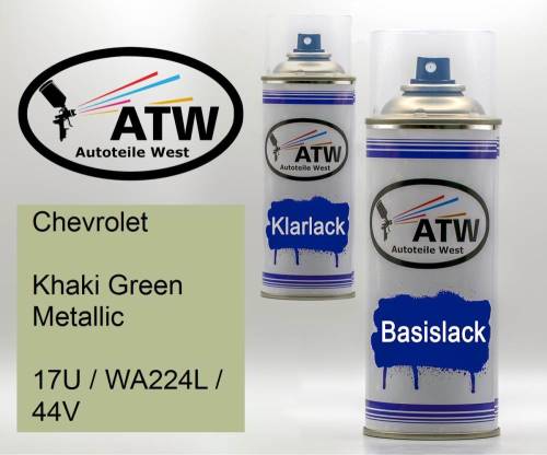 Chevrolet, Khaki Green Metallic, 17U / WA224L / 44V: 400ml Sprühdose + 400ml Klarlack - Set, von ATW Autoteile West.